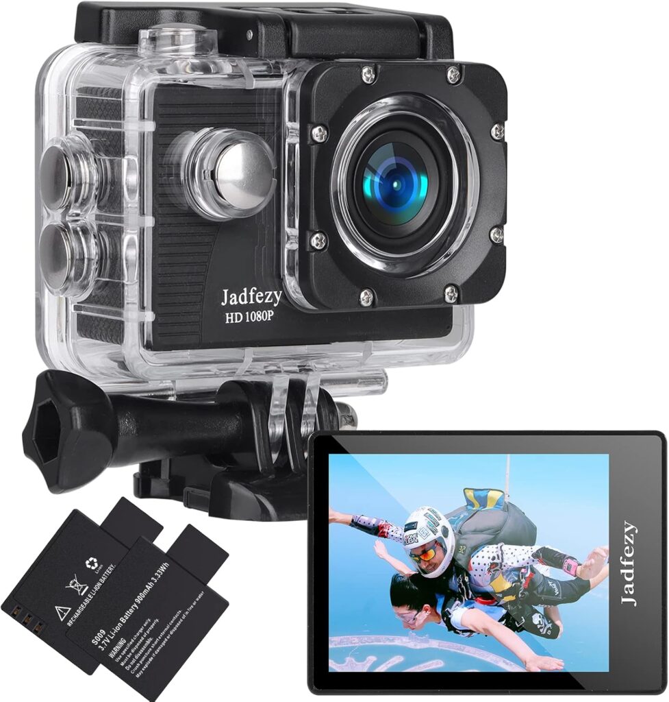Action Camera FHD 1080P 12MP, 98FT/30M Underwater Waterproof Camera with 2 Batteries, Wide Angle Sports Camera with Accessories Kit Suitable for Helmet, Bicycle, etc.