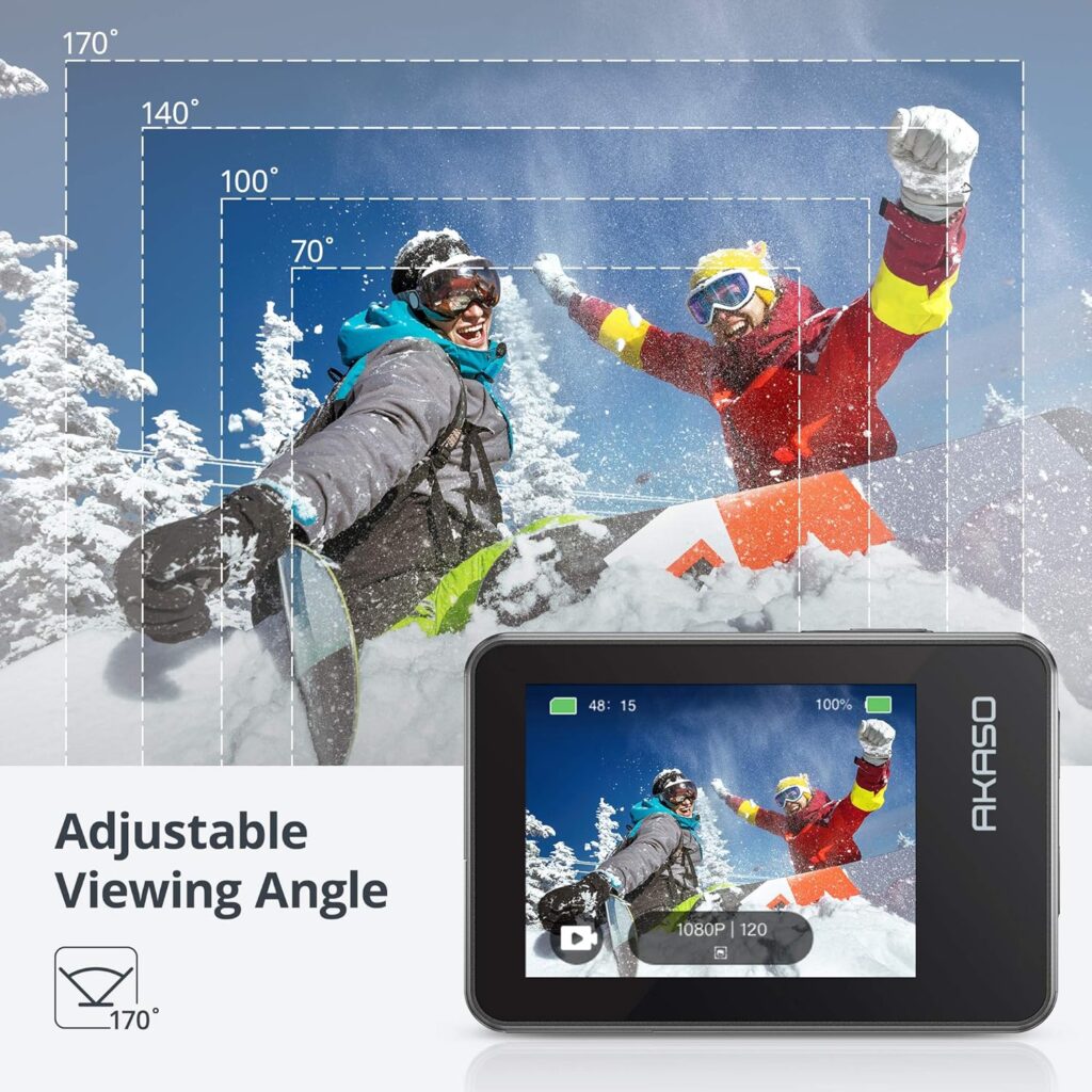 AKASO Brave 7 Action Camera 4K30FPS 20MP with 64GB U3 MicroSDXC Memory Card, Waterproof Camera with Touch Screen IPX8 33FT EIS 2.0 Zoom Support External Mic Voice Control with 2X 1350mAh Batteries