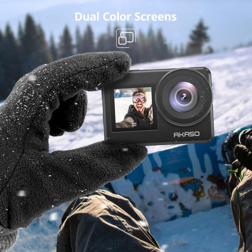 AKASO Brave 7 Action Camera 4K30FPS 20MP with 64GB U3 MicroSDXC Memory Card, Waterproof Camera with Touch Screen IPX8 33FT EIS 2.0 Zoom Support External Mic Voice Control with 2X 1350mAh Batteries