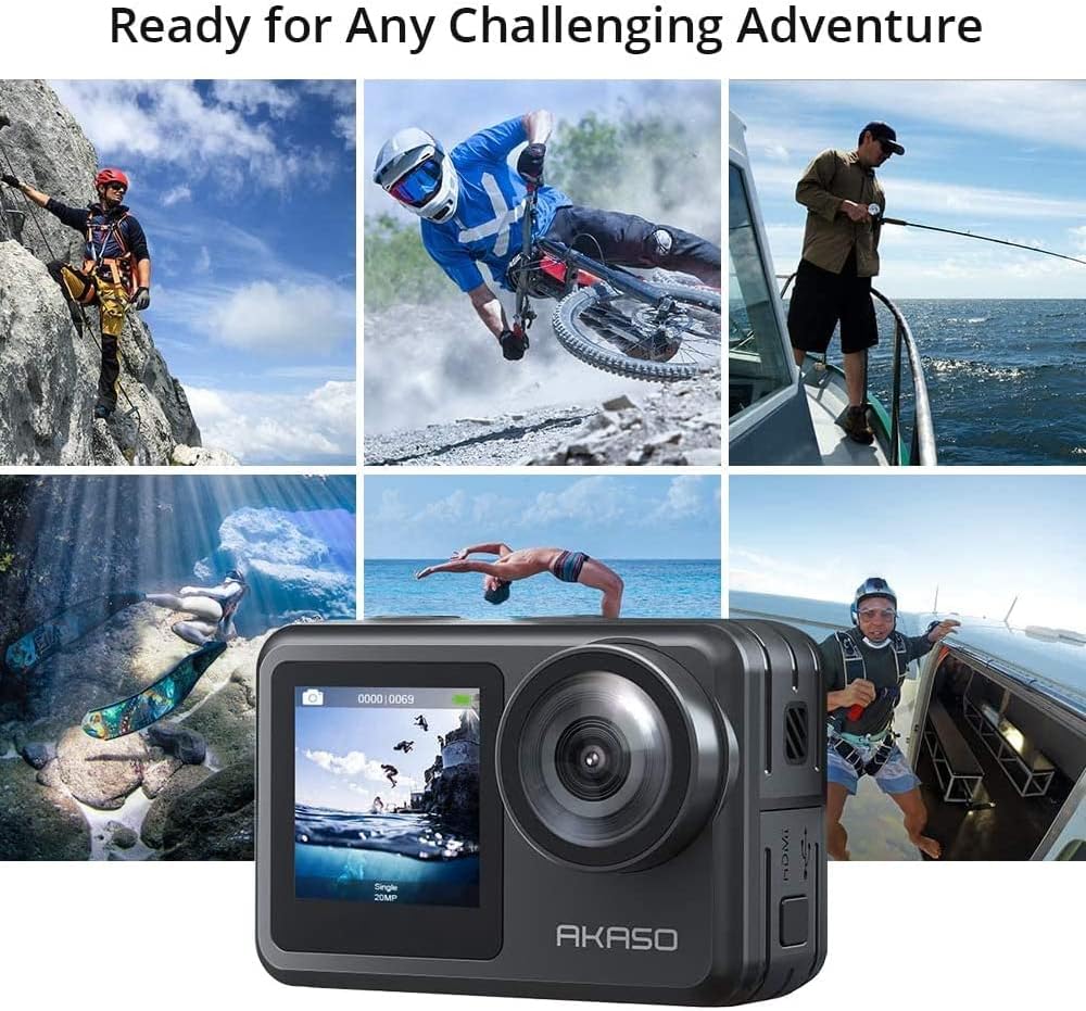 AKASO Brave 7 LE 4K30FPS 20MP WiFi Action Camera with Touch Screen EIS 2.0 Zoom Remote Control 131 Feet Waterproof Camera Support External Microphone with 64GB U3 MicroSDXC Memory Card (Bundle)