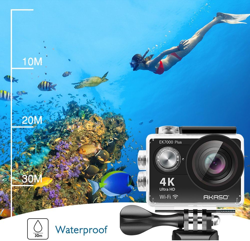 AKASO EK7000 4K30FPS 20MP Action Camera 98FT Waterproof Camera Ultra HD Underwater Camera Support External Microphone with 64GB microSDXC U3 Memory Card (Bundle)