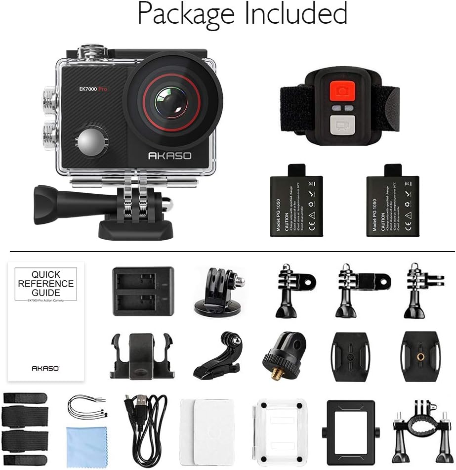 AKASO EK7000 Pro 4K Action Camera with Touch Screen EIS 131ft Waterproof Camera Remote Control Underwater Camera with Helmet Accessories Kit