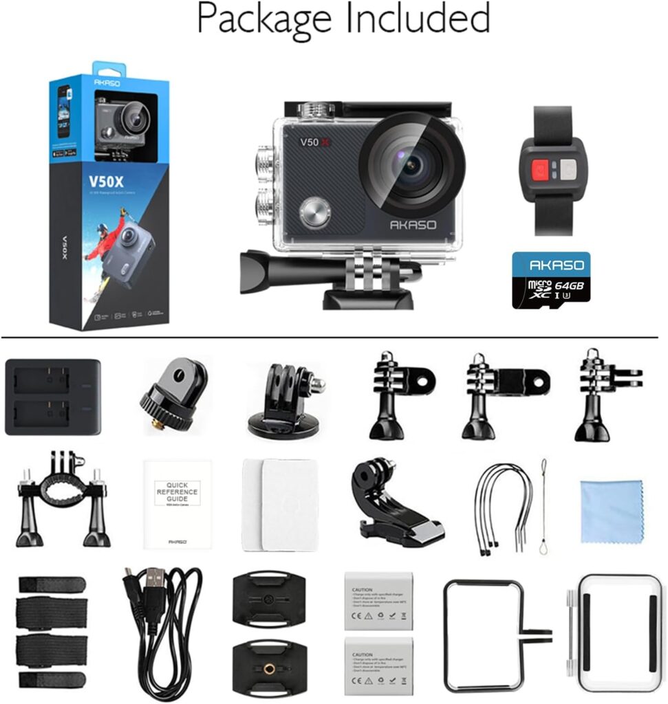 AKASO V50X Native 4K30fps WiFi Action Camera with EIS Touch Screen 4X Zoom 131 feet Waterproof Camera Support External Mic Remote Control with Helmet Accessories (without 64GB MicroSD Card)