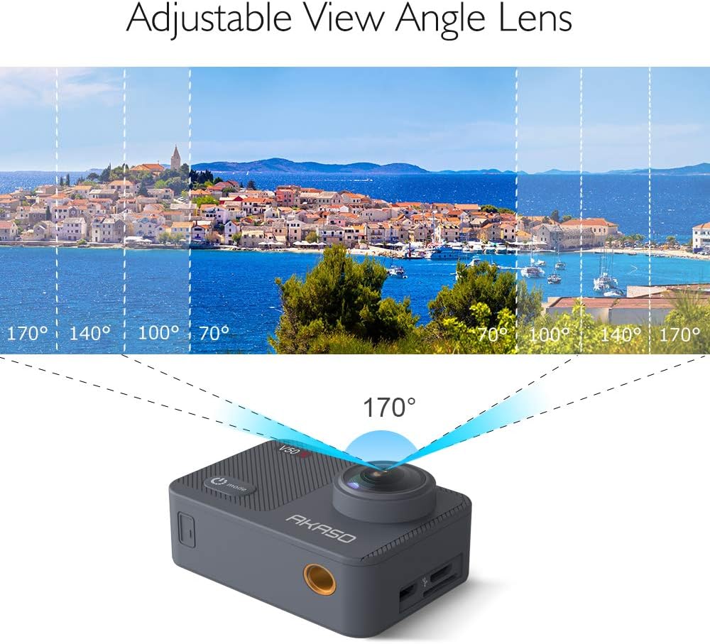 AKASO V50X Native 4K30fps WiFi Action Camera with EIS Touch Screen 4X Zoom 131 feet Waterproof Camera Support External Mic Remote Control with Helmet Accessories (without 64GB MicroSD Card)