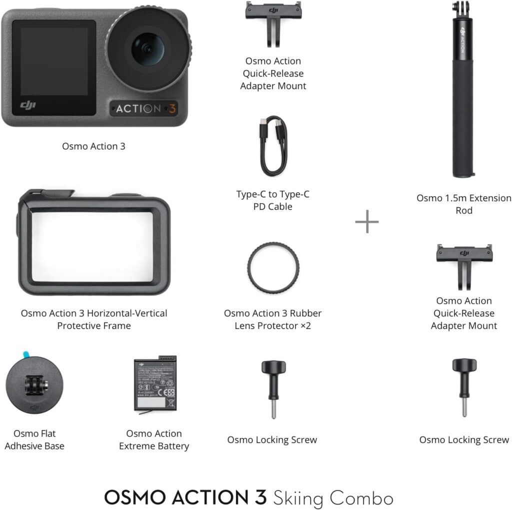DJI Osmo Action 3 Standard Combo, Waterproof Action Camera 4K with Super-Wide FOV, 10-Bit Color Depth, Stabilization, Long-Lasting 160 Mins, Dual Touchscreens, Mini Action Camera for Outdoor, Travel