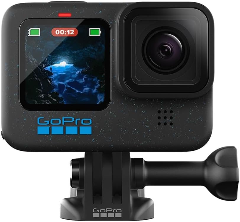 GoPro HERO12 Black Action Camera with Bundle, 2X Rechargeable Batteries, Go Pro Handler (Floating Hand Grip), Head Strap 2.0, Mounting Buckle + Thumb Screw, Extreme Sport Hero 12