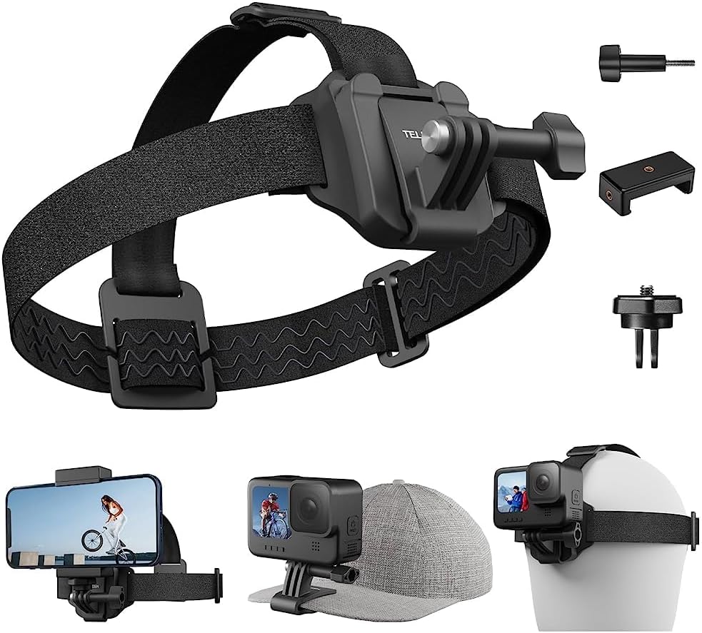 Head Strap Cap Clip Mount with Phone Clip Vertical Mount Kit, 2-in-1 Cellphone POV Selfie Holder Head Mount for GoPro Max Hero Insta360 DJI Action iPhone Android, Video, Vlog