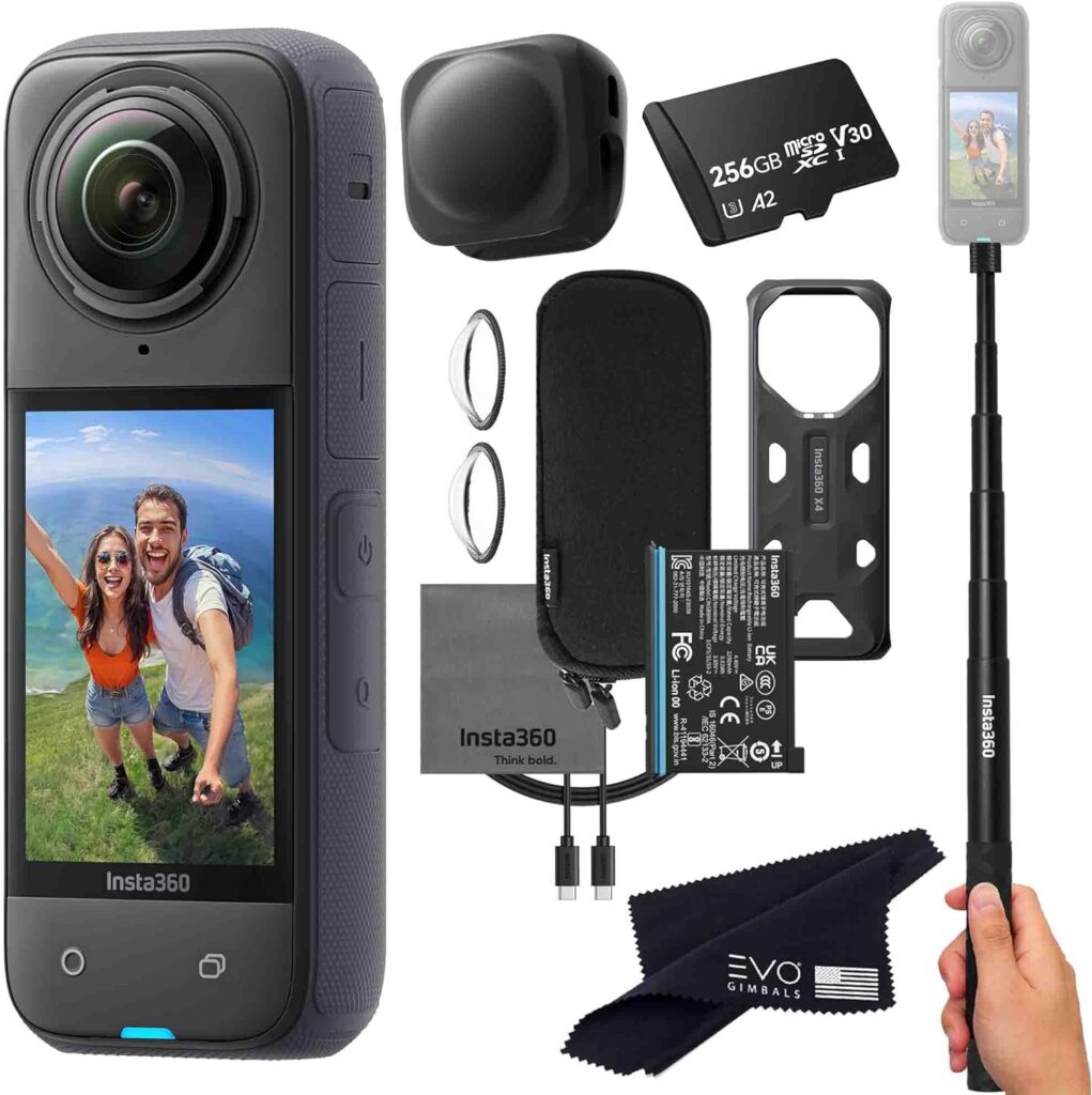 Insta360 X4 Basic Bundle-8K Waterproof 360 Action Camera with 1/2 48MP Sensors, 8K 360 HDR Video, 72MP 360 Photo, 4K Single-Lens |Bundle includes Selfie Stick, Lens Cap (256GB)
