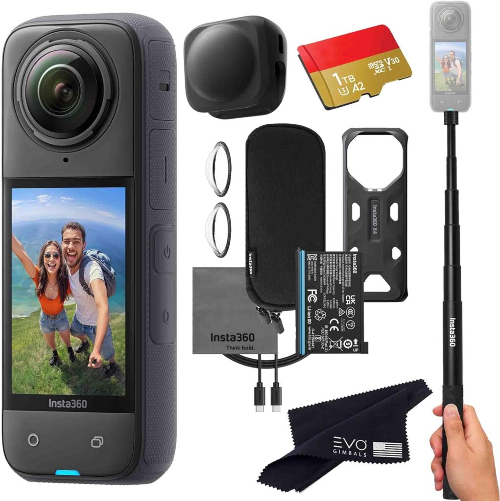 Insta360 X4 Basic Bundle-8K Waterproof 360 Action Camera with 1/2 48MP Sensors, 8K 360 HDR Video, 72MP 360 Photo, 4K Single-Lens |Bundle includes Selfie Stick, Lens Cap (256GB)