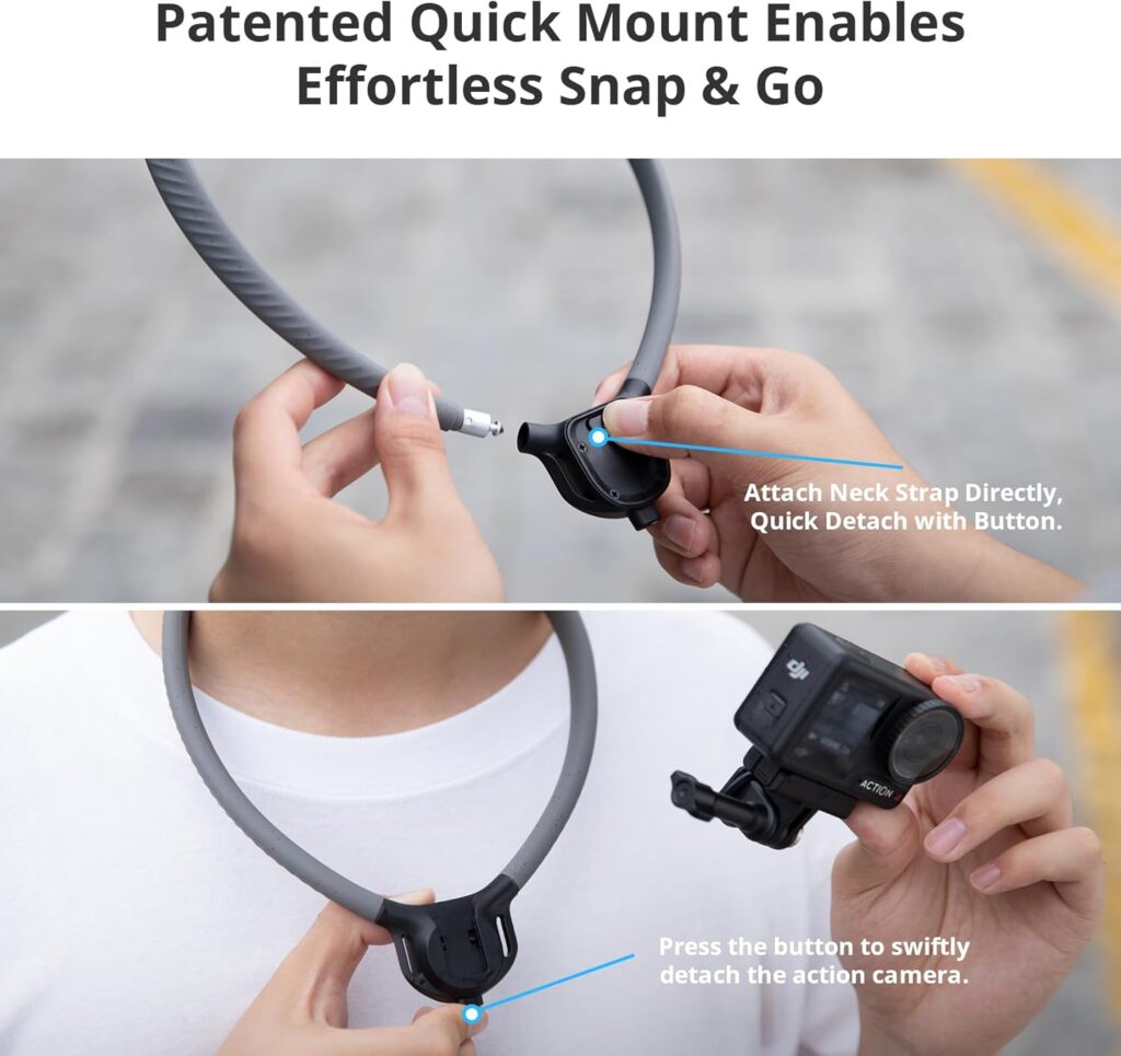 PGYTECH CapLock POV Neck Mount for DJI OSMO Action 4/3, for Gopro Hero 12/11/10, OSMO Pocket, Hand Free Video Vlog Necklace Lanyard Body Strap Attachment for Insta ONE RS/R/X3
