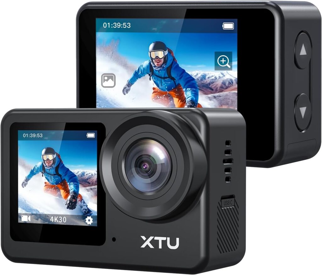 XTU S6 4K30fps 20MP Action Camera with Image Stabilization 4.0-131 Feet Underwater Camera with 64G SD card, Waterproof Sports Camera for Diving/Motorcycle, Remote/Voice Control, Touch Screen, Black