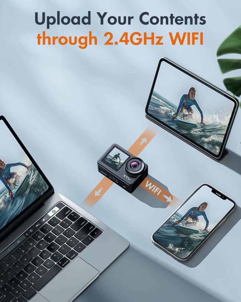 XTU S6 4K30fps 20MP Action Camera with Image Stabilization 4.0-131 Feet Underwater Camera with 64G SD card, Waterproof Sports Camera for Diving/Motorcycle, Remote/Voice Control, Touch Screen, Black