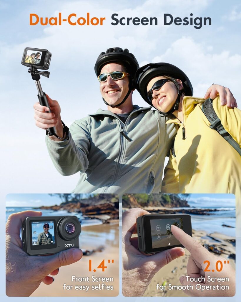 XTU S6 4K30fps 20MP Action Camera with Image Stabilization 4.0-131 Feet Underwater Camera with 64G SD card, Waterproof Sports Camera for Diving/Motorcycle, Remote/Voice Control, Touch Screen, Black