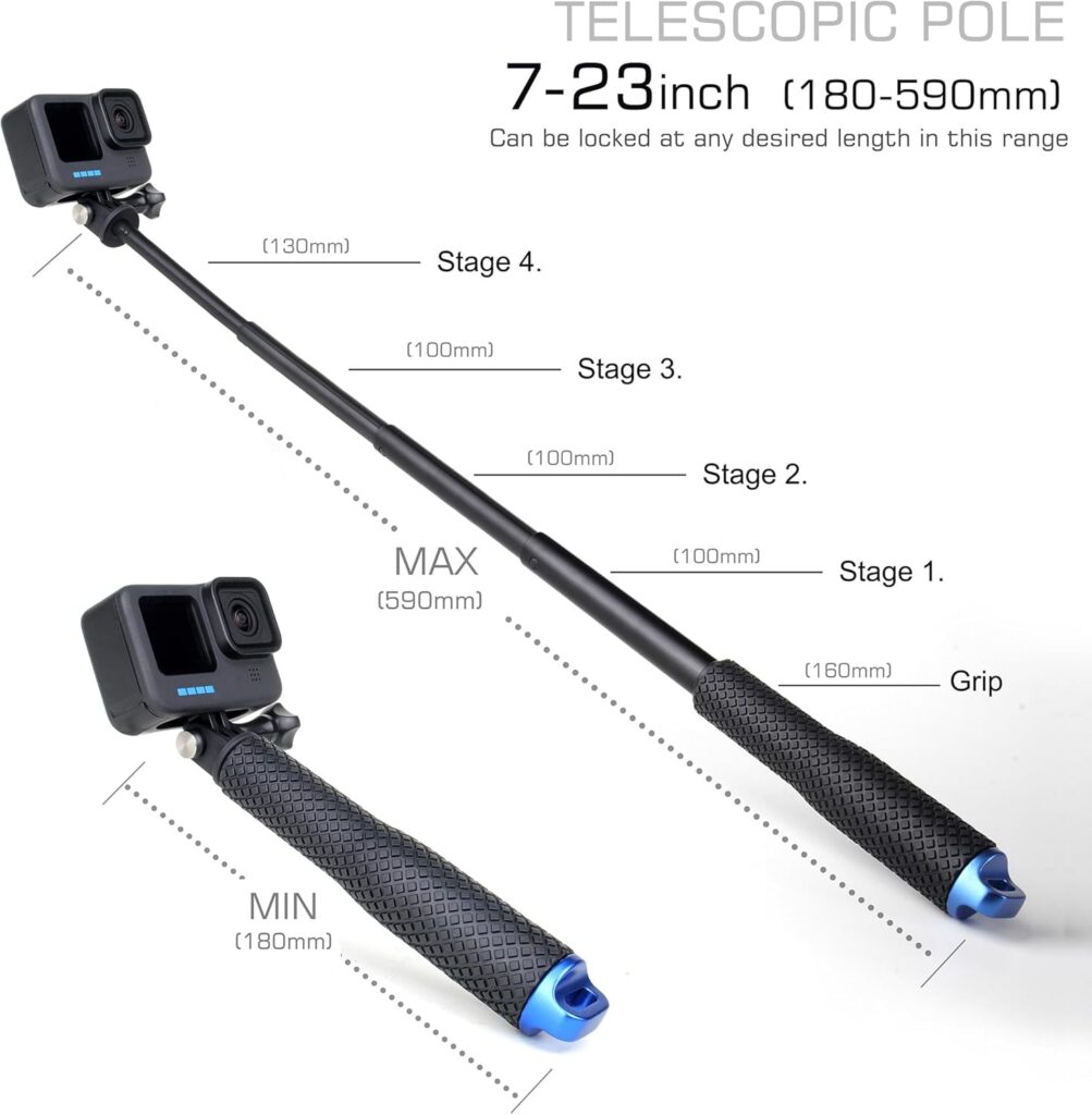 11-45Alumium Handheld Waterproof Selfie Stick Underwater Pole Handle Grip Monopod for Gopro Hero Session Max Insta360 AKASO DJI OSMO Digital Action Cameras