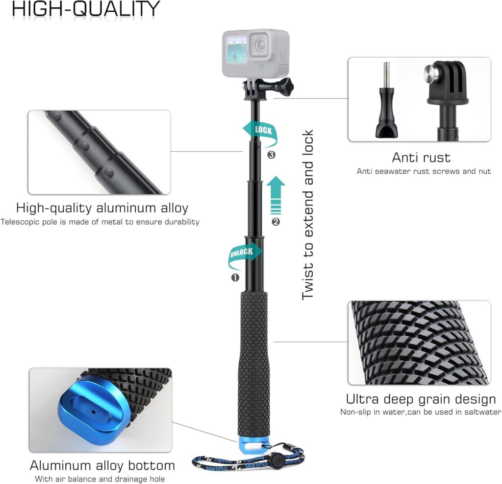 11-45Alumium Handheld Waterproof Selfie Stick Underwater Pole Handle Grip Monopod for Gopro Hero Session Max Insta360 AKASO DJI OSMO Digital Action Cameras