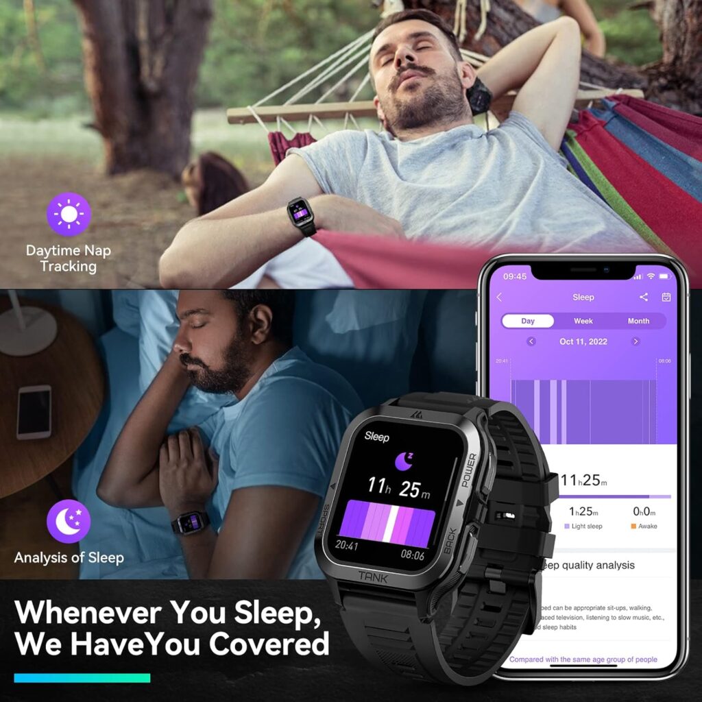AMAZTIM Smart Watch, 60 Days Extra-Long Battery, 50M Waterproof, Rugged Military Bluetooth Call(Answer/Dial Calls),1.85 Ultra Large HD Display, AI Voice Assistant,Compatible for Android and iOS