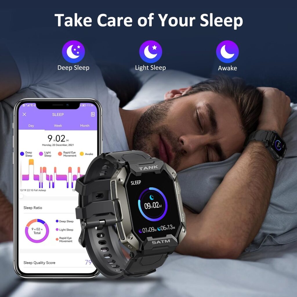AMAZTIM Smart Watch, 60 Days Extra-Long Battery, 50M Waterproof, Rugged Military Bluetooth Call(Answer/Dial Calls),1.85 Ultra Large HD Display, AI Voice Assistant,Compatible for Android and iOS