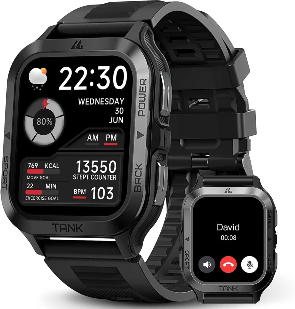 AMAZTIM Smart Watch, 60 Days Extra-Long Battery, 50M Waterproof, Rugged Military Bluetooth Call(Answer/Dial Calls),1.85 Ultra Large HD Display, AI Voice Assistant,Compatible for Android and iOS