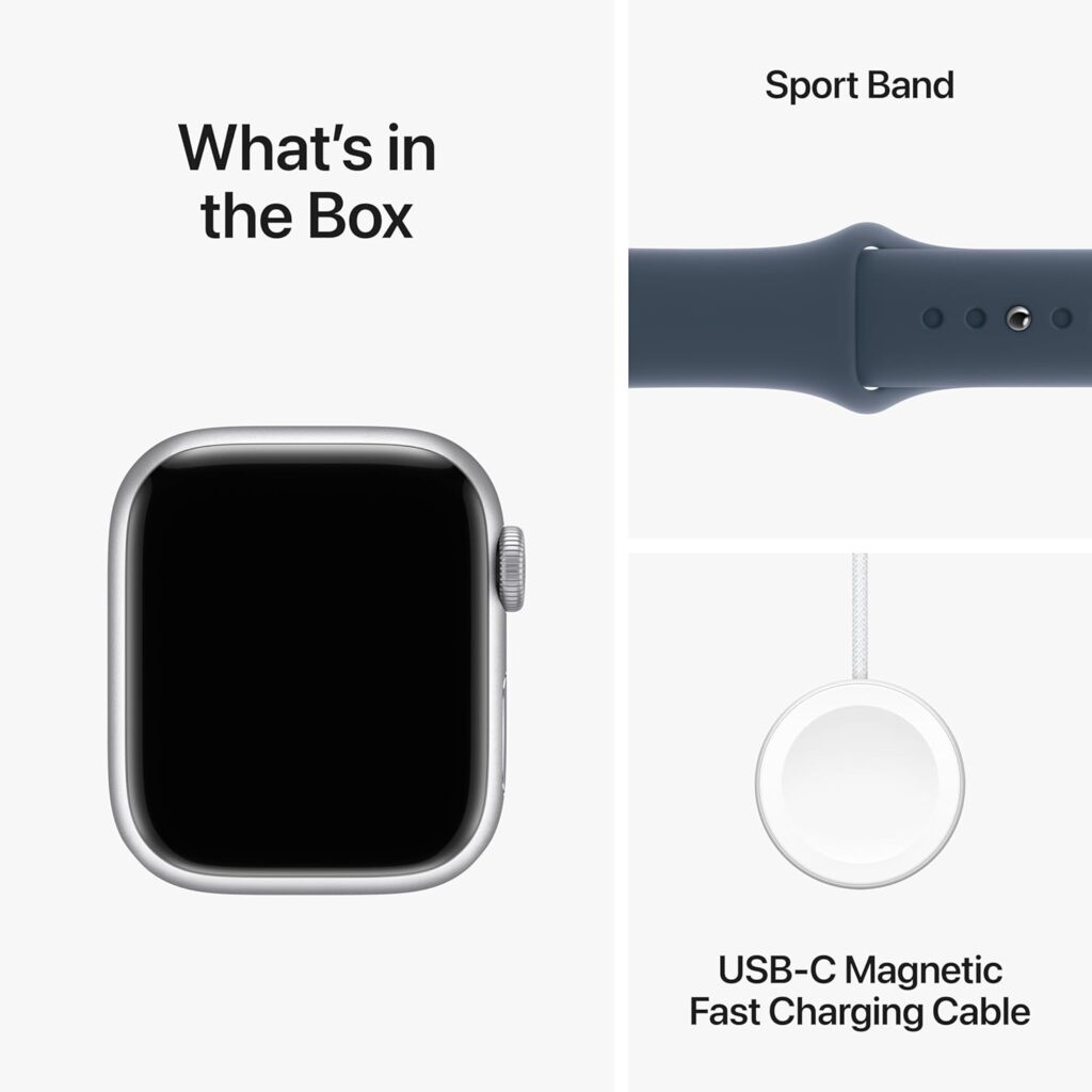 Apple Watch Series 9 [GPS 41mm] Smartwatch with Storm Blue Aluminum Case with Silver Sport Band M/L. Fitness Tracker, Blood Oxygen  ECG Apps, Always-On Retina Display