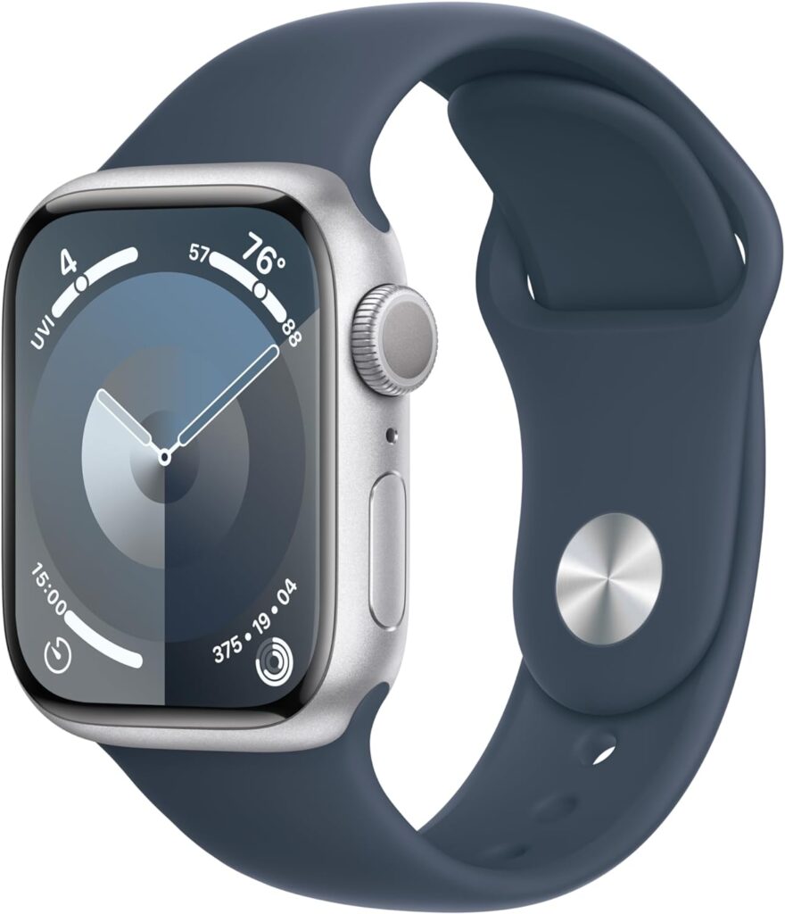 Apple Watch Series 9 [GPS 41mm] Smartwatch with Storm Blue Aluminum Case with Silver Sport Band M/L. Fitness Tracker, Blood Oxygen  ECG Apps, Always-On Retina Display