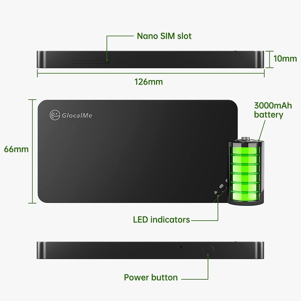GlocalMe U3 4G LTE Mobile Hotspot, Portable Wifi Hotspot for Travel in 200+ Countries, No SIM Card Needed, Smart Local Network Auto-Selection with US 8GB  Global 1GB Data, Pocket WiFi (U3 Black)