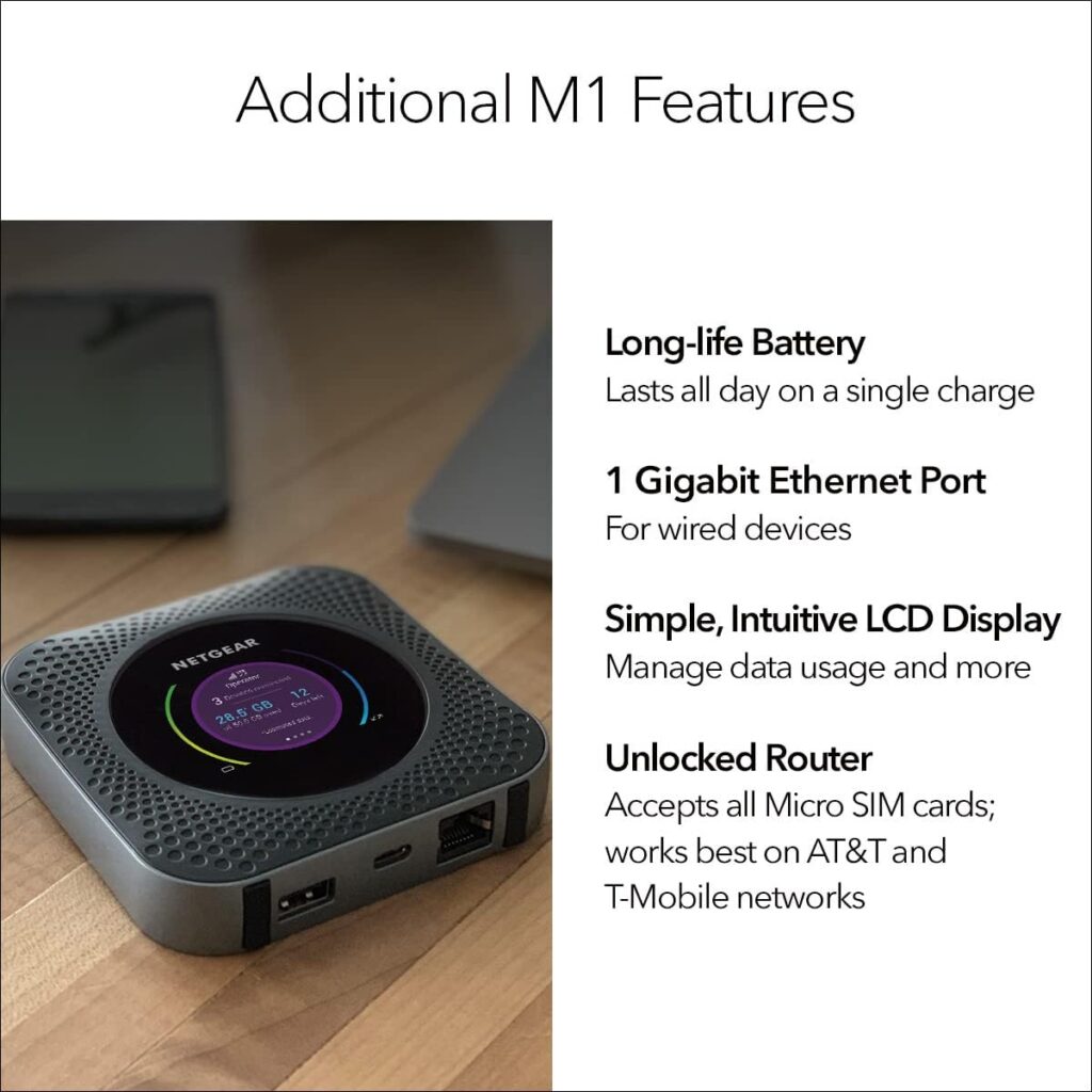 NETGEAR Nighthawk M1 4G LTE WiFi Mobile Hotspot (MR1100-100NAS) – Up to 1Gbps Speed, Works Best with ATT and T-Mobile, Connects Up to 20 Devices, Secure Wireless Network Anywhere