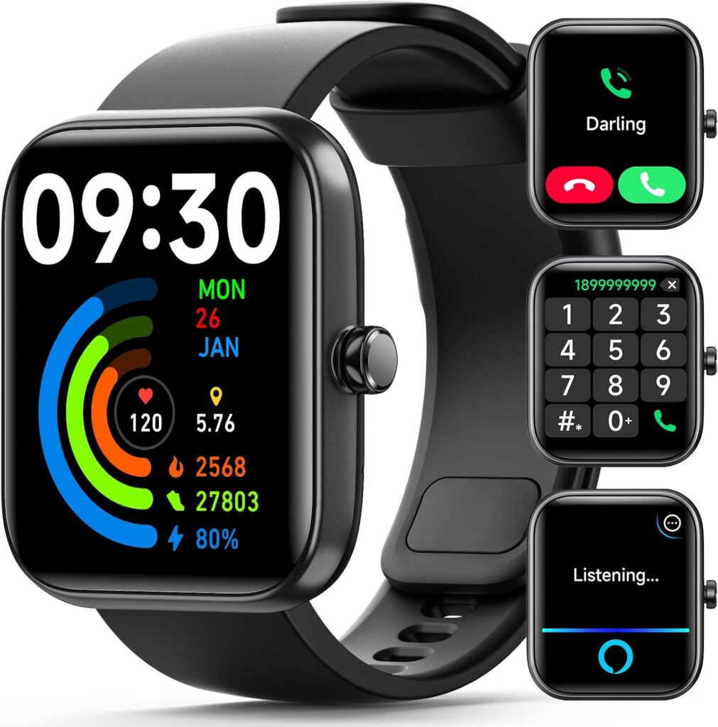 Smart Watch HD Large Display, Smart Watches for Women Men with Clear Bluetooth Call, 24/7 Health Monitoring, Fitness Tracking, Waterproof Fitness Tracker Watch for Android iOS