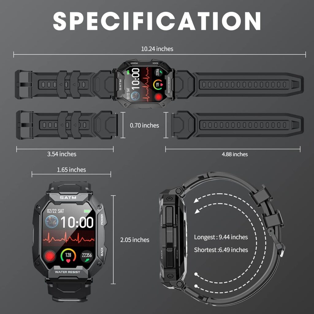 Military Smart Watch for Men with Blood Pressure (Answer/Make Call), Rugged Tactical Smartwatch for Android and iPhone, 10 ATM Waterproof Outdoor Sports Fitness Tracker with Heart Rate, Sleep Monitor